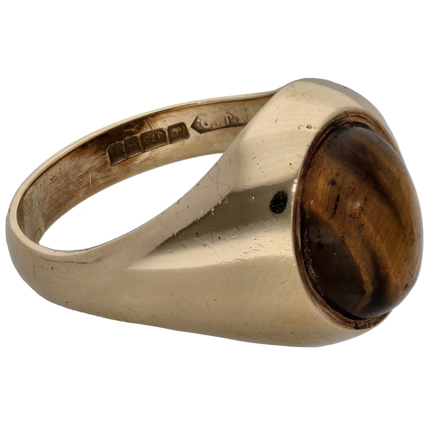 9ct Gold Tiger's Eye Plain Single Stone Signet Ring Size S