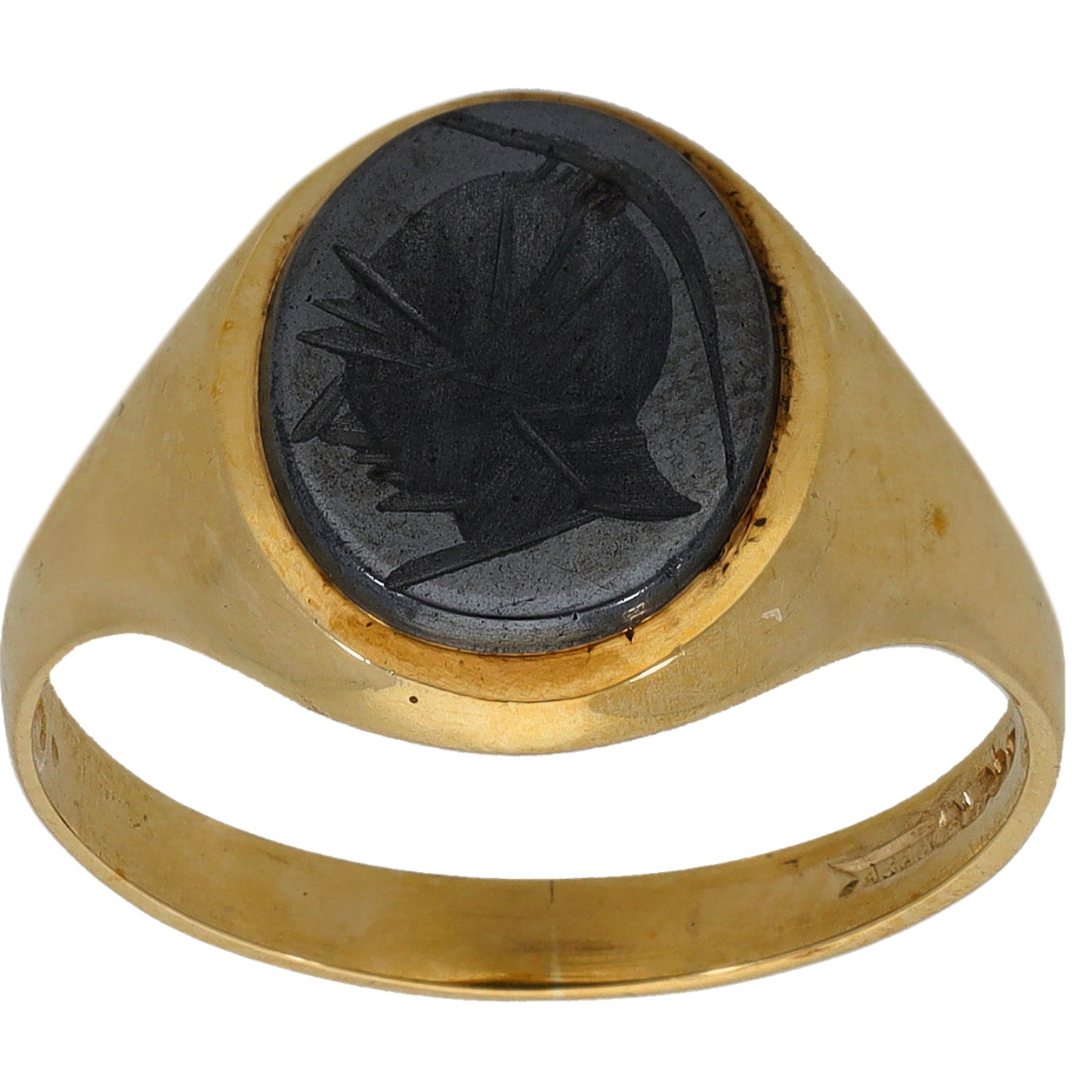 9ct Gold Hematite Crest/Emblem Signet Ring Size R