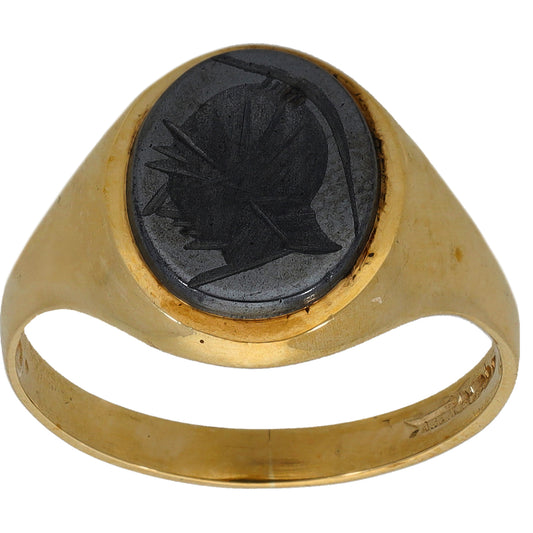 9ct Gold Hematite Crest/Emblem Signet Ring Size R