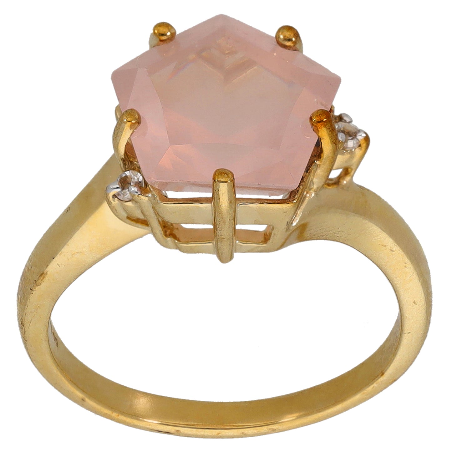 9ct Gold Rose Quartz & Imitation Dress/Cocktail Ring Size N