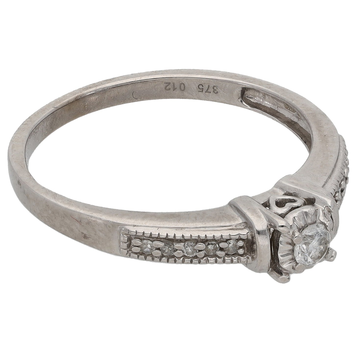 9ct White Gold 0.12ct Diamond Solitaire Ring With Accent Stones Size O
