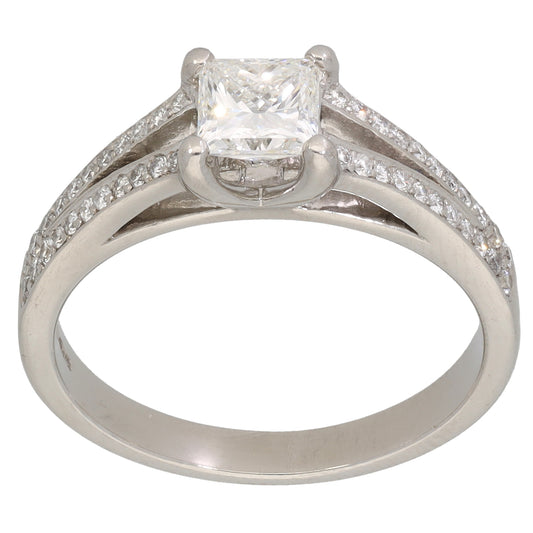 Platinum 0.92ct Diamond Solitaire Ring With Accent Stones Size P