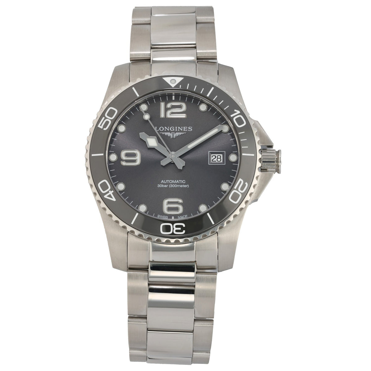 Longines Hydro Conquest L3.781.4, grey dial and bezel, on stainless steel watch