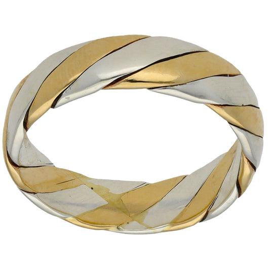 9ct Bicolour Gold Shaped Wedding Ring Size Q