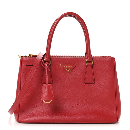 Prada Galleria Double Zip Tote Saffiano Leather Bag - Fuoco