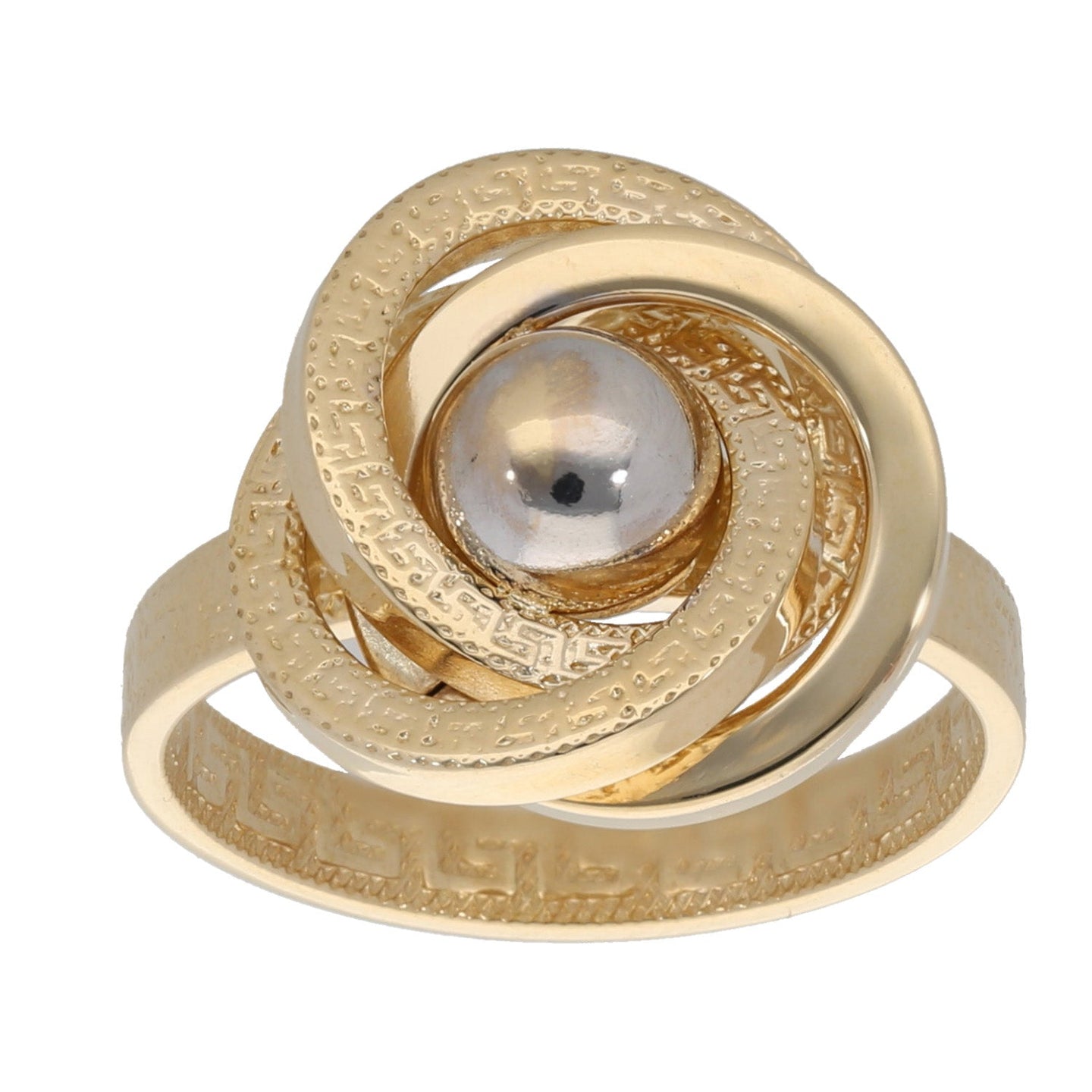 14ct Bi-Colour Gold Spiral & Ball Ring