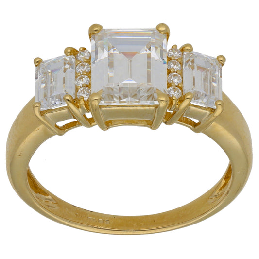 14ct Gold Cubic Zirconia Three Stone Ring Size T