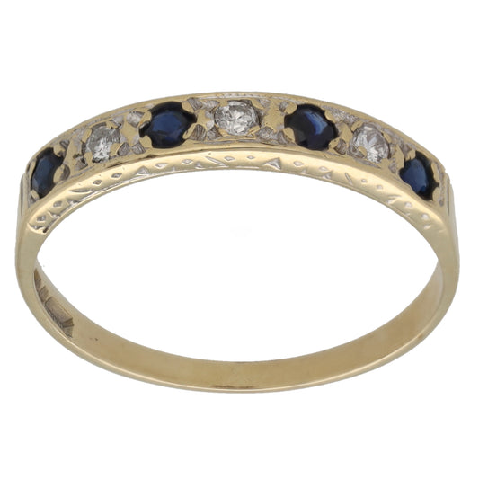 9ct Gold Sapphire & 0.03ct Diamond Half Eternity Ring Size O