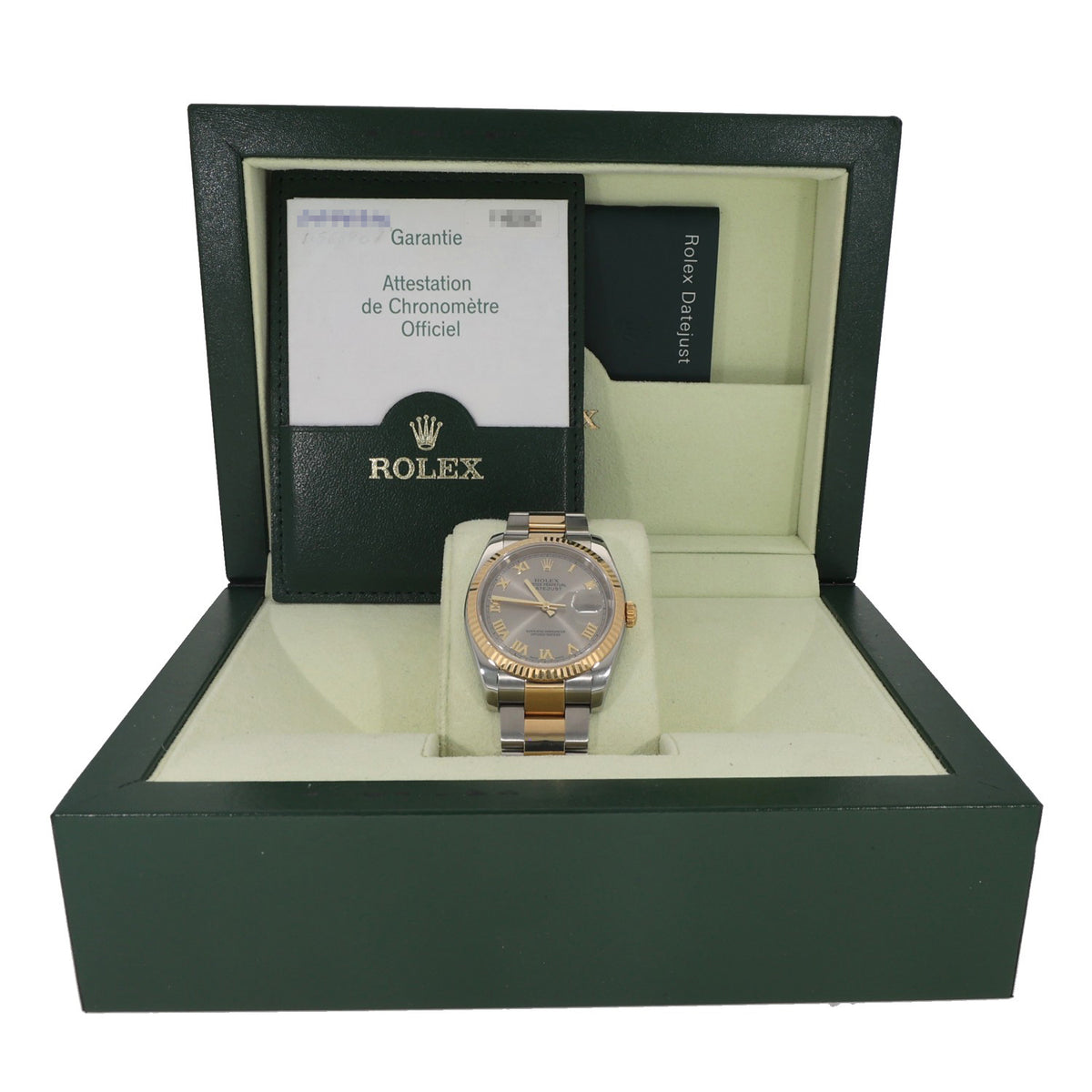 Rolex Datejust 116233 36mm, grey dial with bi-colour case and bracelet in stainless steel and 18ct yellow gold, in manufacturer box wth papers