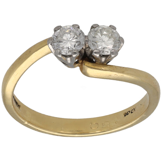 18ct Gold 0.60ct Diamond Two Stone Ring Size M