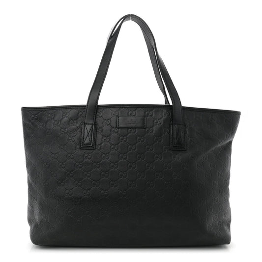 Gucci Zipped Shopping Tote Guccissima Leather Bag - Black