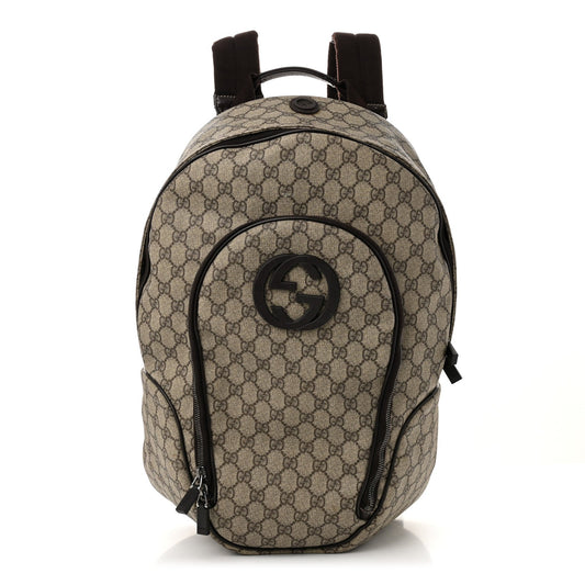 Gucci Interlocking G Backpack GG Supreme Coated Canvas Bag - Beige & Brown
