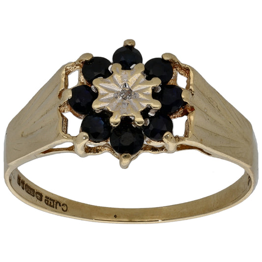 9ct Gold Sapphire & 0.005ct Diamond Dress/Cocktail Ring Size Q