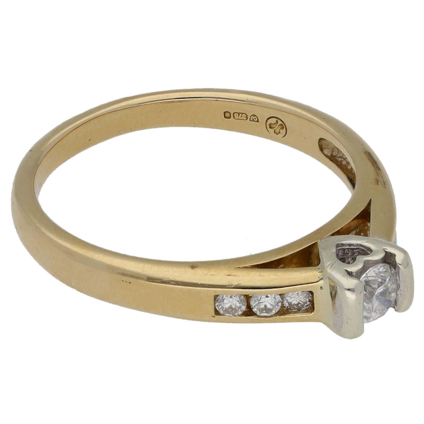 9ct Gold 0.27ct Diamond Solitaire Ring With Accent Stones Size M