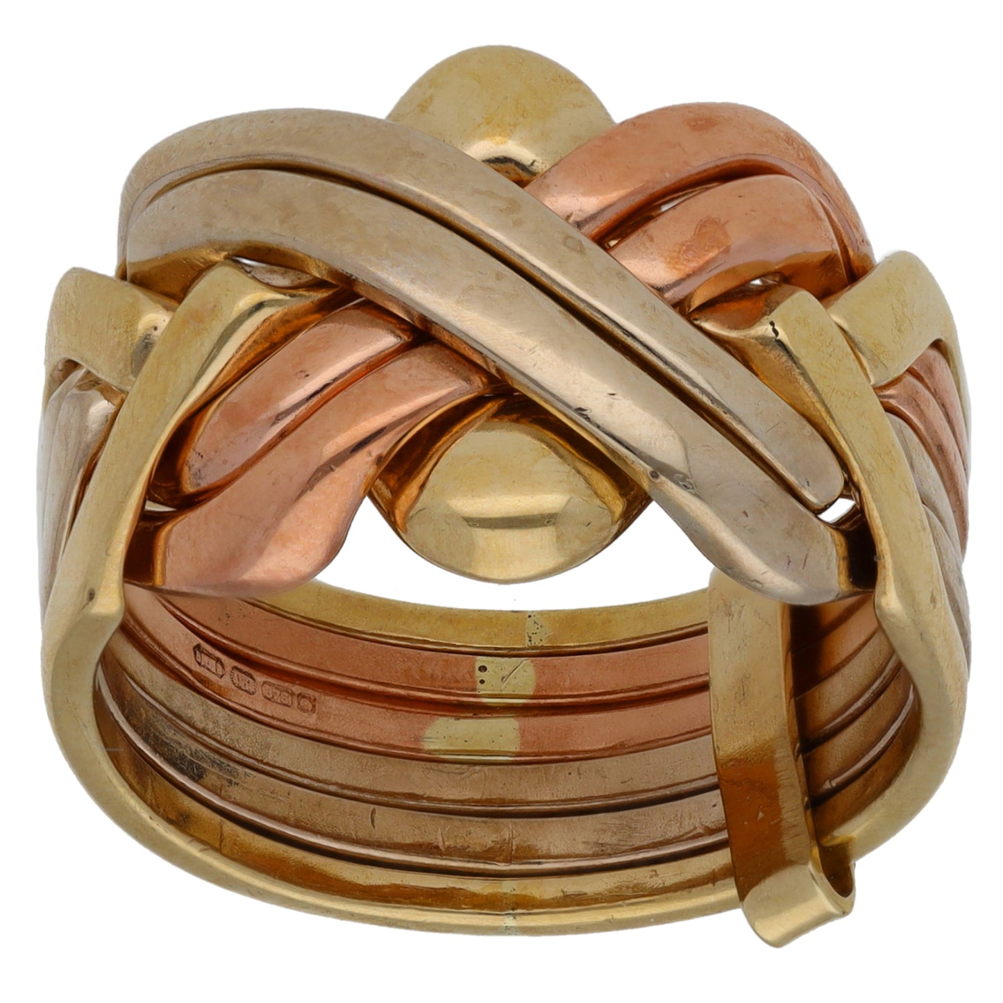 9ct Tri-Colour Gold Puzzle Ring Size R