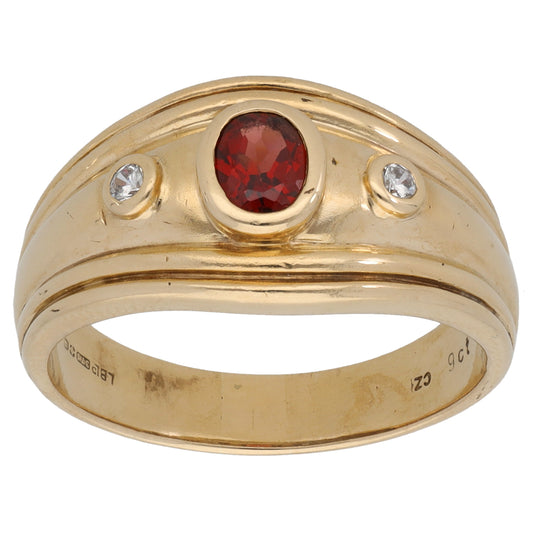 9ct Gold Garnet & Cubic Zirconia Trilogy Ring Size Q