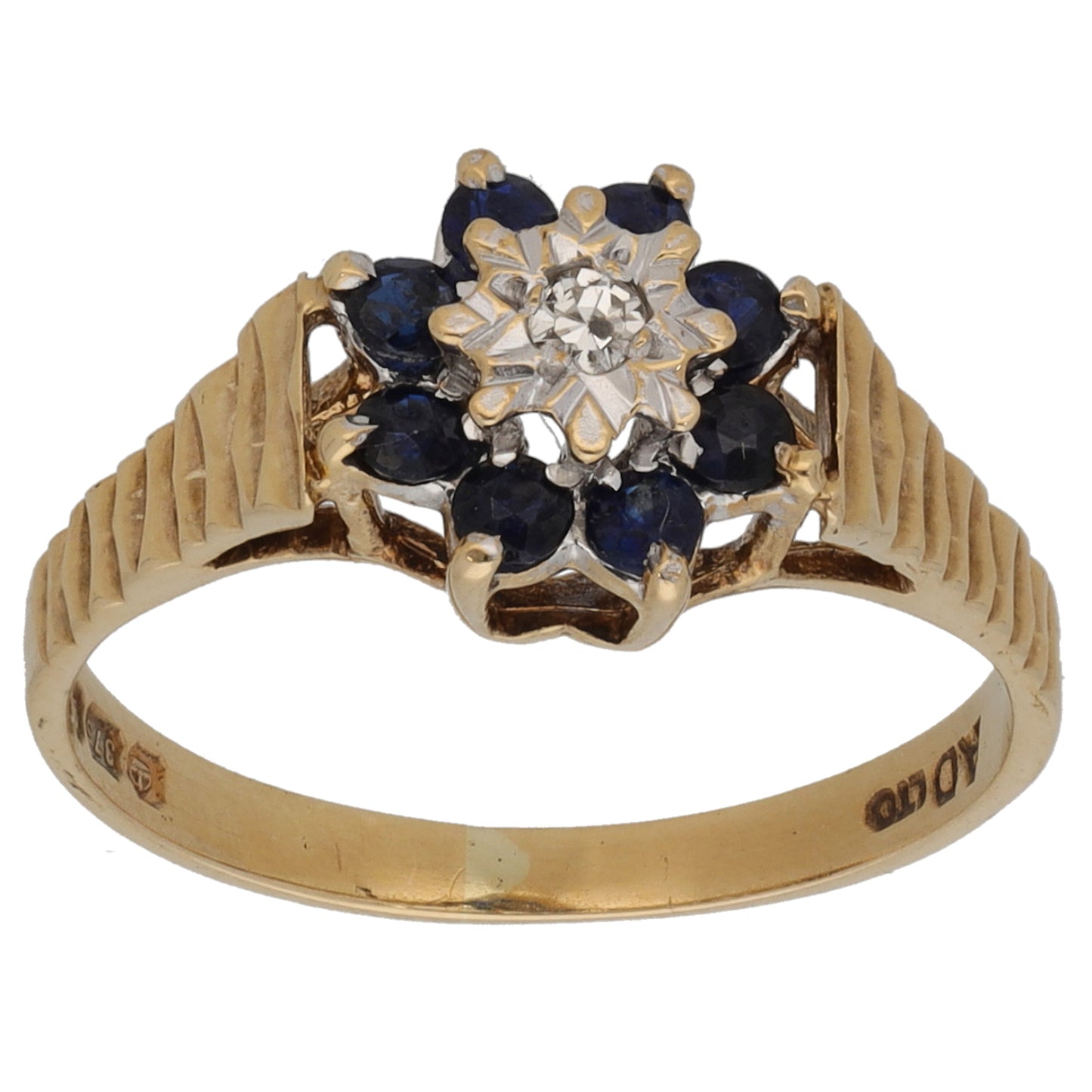 9ct Gold Sapphire & 0.02ct Diamond Dress/Cocktail Ring Size L