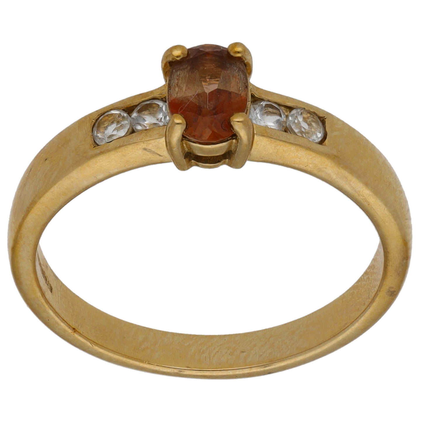 9ct Gold Andalusite & Imitation Gems Single Stone Ring with Accent Stones Size N