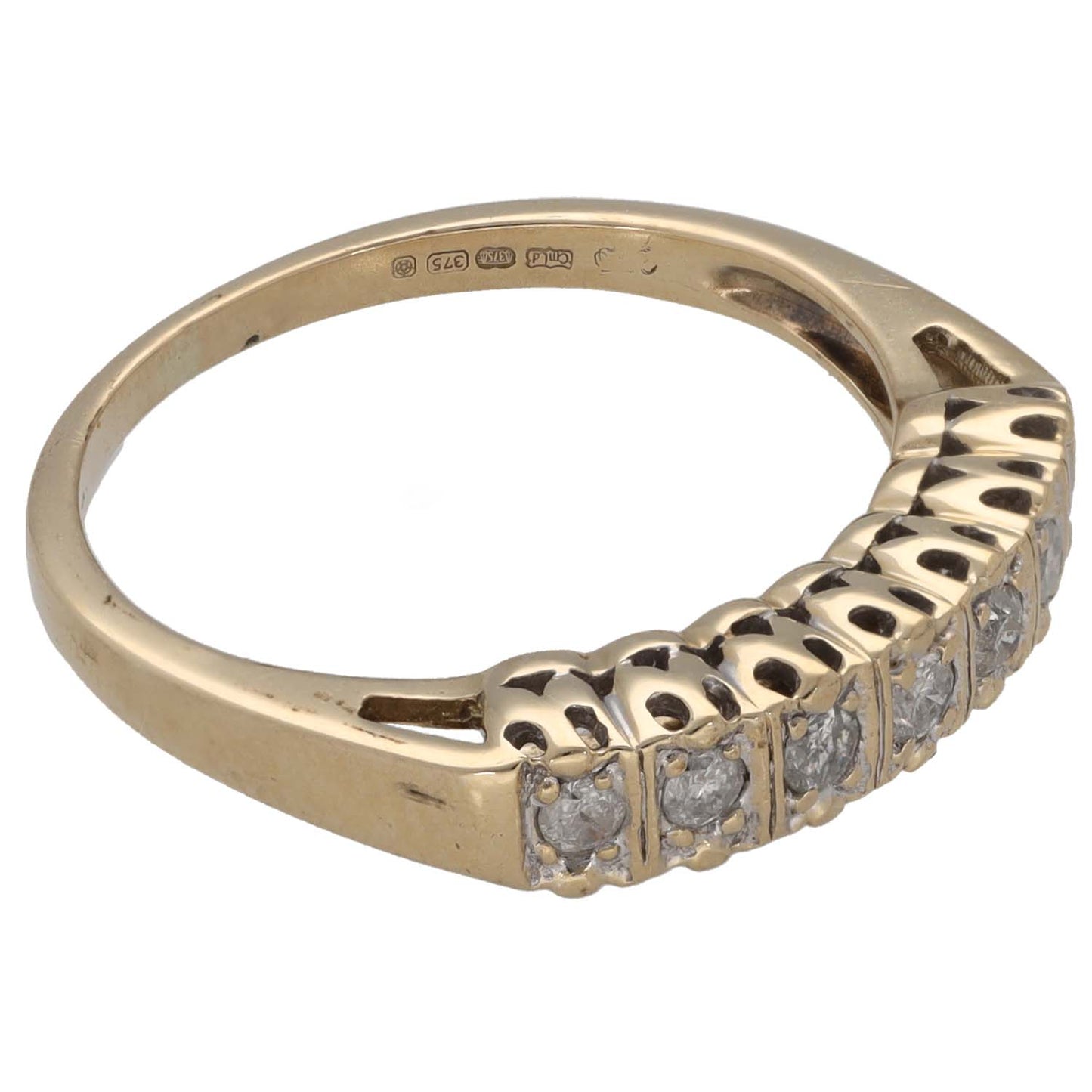 9ct yellow gold half eternity ring with round diamonds on one side