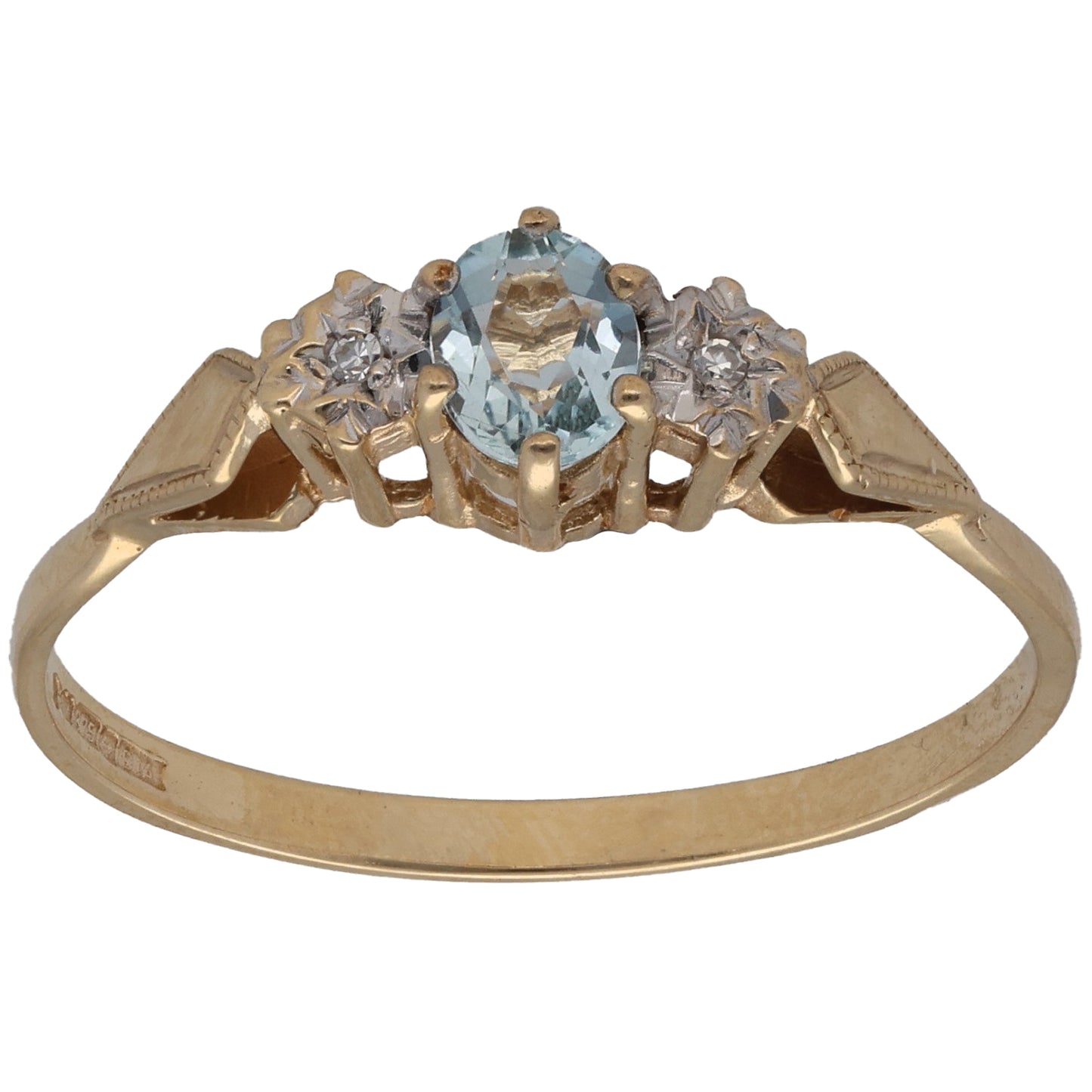 9ct Gold Aquamarine & 0.01ct Diamond Trilogy Ring Size T