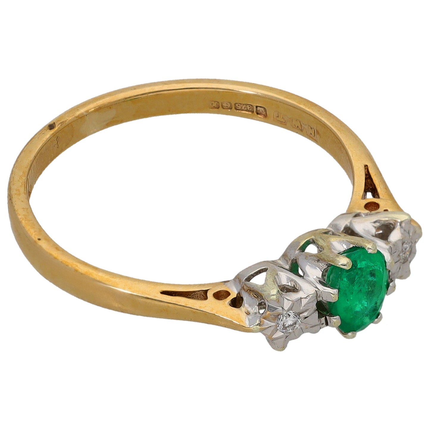 9ct Gold Emerald & 0.02ct  Diamond Trilogy Ring Size N