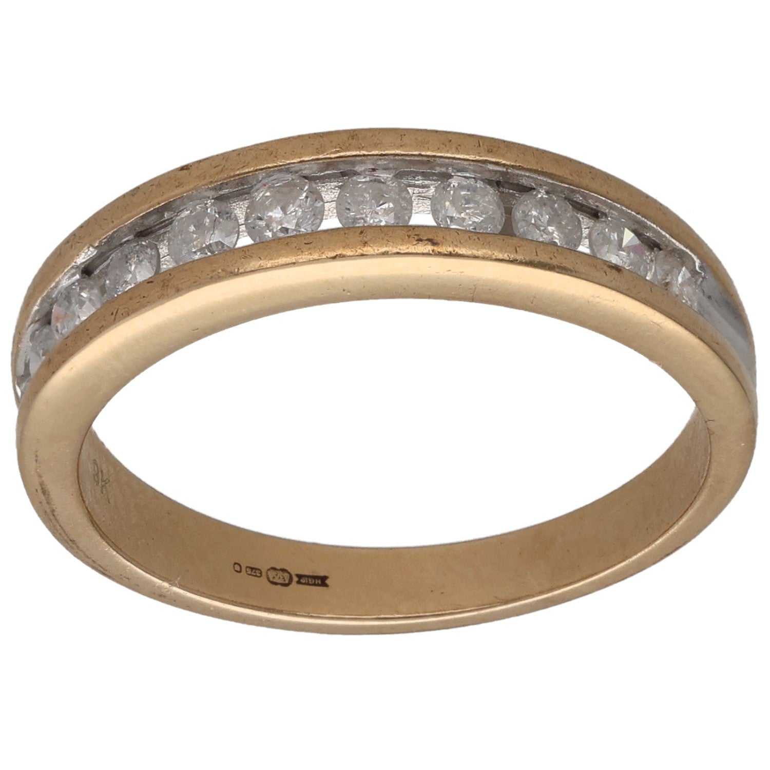 9ct gold half-eternity ring with round diamonds set along band