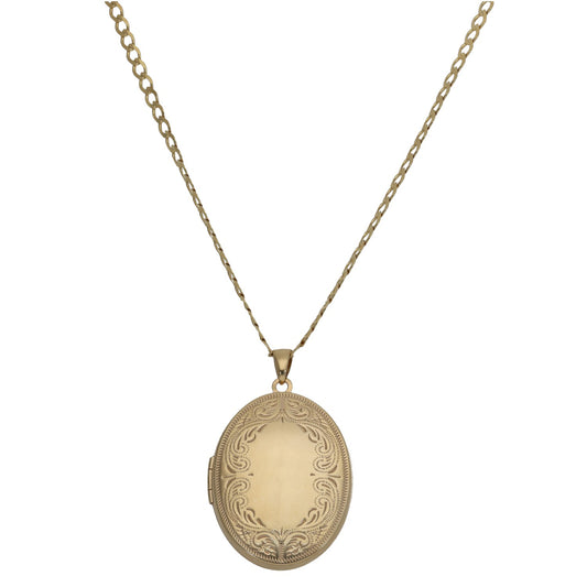 9ct Gold Patterned Locket Pendant With Chain
