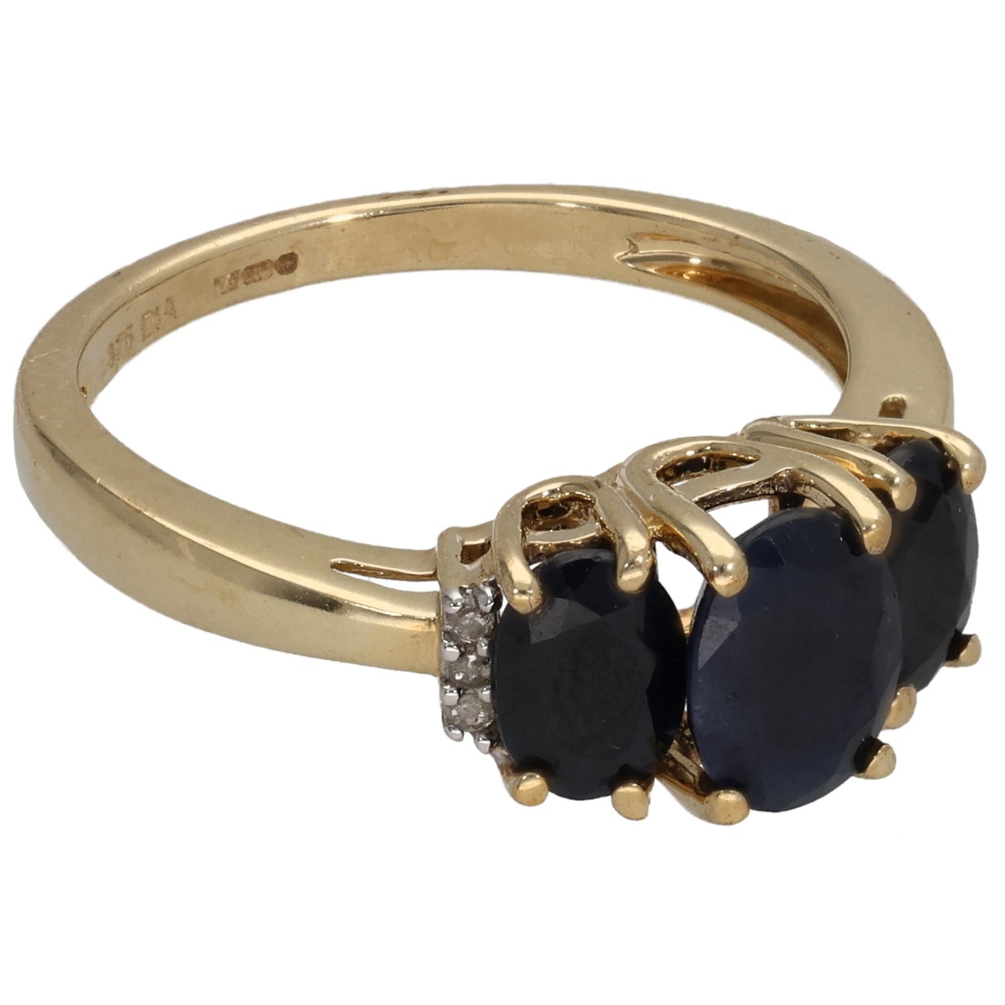 9ct Gold Sapphire & 0.03ct Diamond Dress/Cocktail Ring Size M