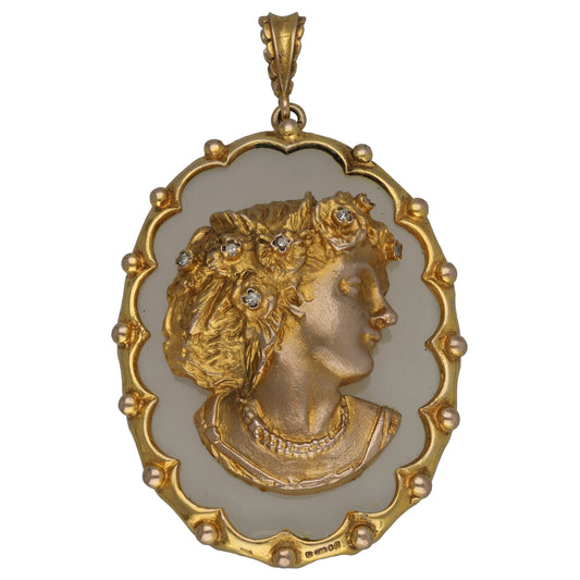 9ct Gold Imitation & 0.05ct Diamond Cameo Pendant