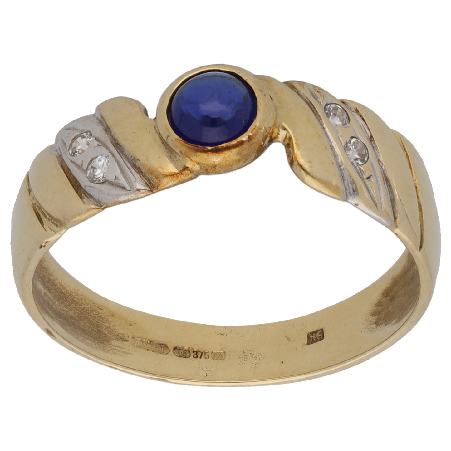 9ct Gold Cubic Zirconia & Sapphire Single Stone Ring with Accents Size P