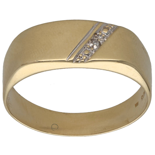 9ct Gold 0.01ct Diamond Single Stone Signet Ring Size R
