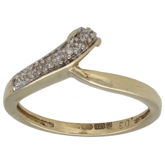 9ct Gold 0.03ct Diamond Wishbone Ring Size M