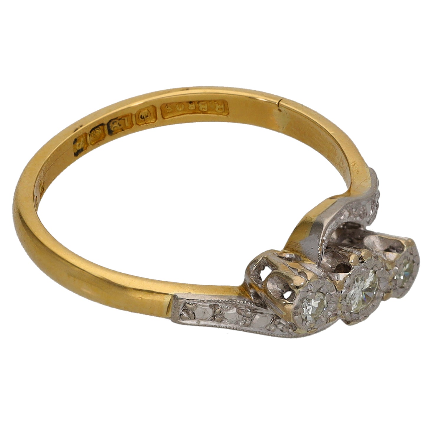 18ct Gold 0.13ct Diamond Trilogy Ring Size Q