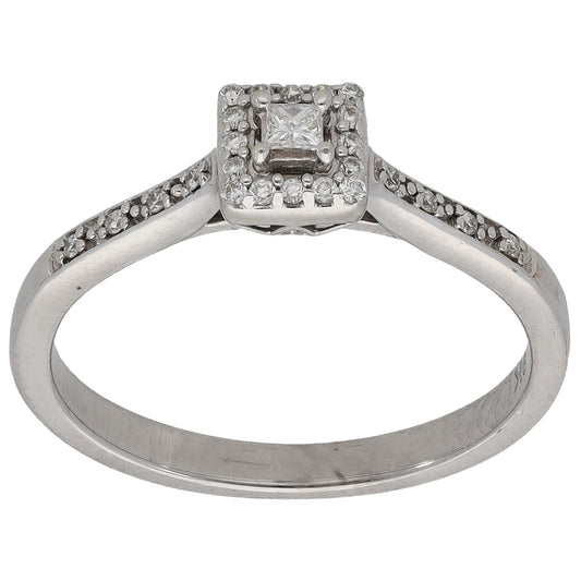 9ct White Gold 0.29ct Diamond Halo Ring Size L