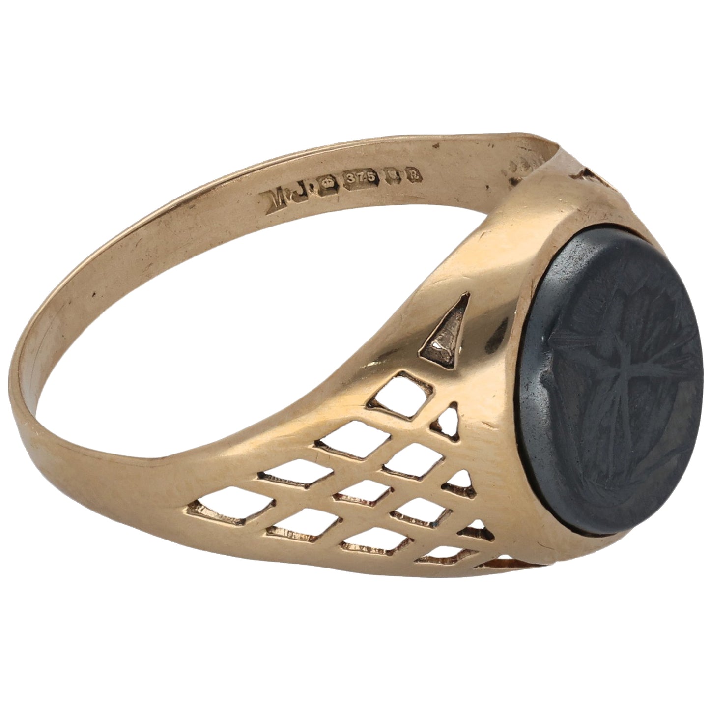 9ct Gold Hematite Single Stone Signet Ring Size U