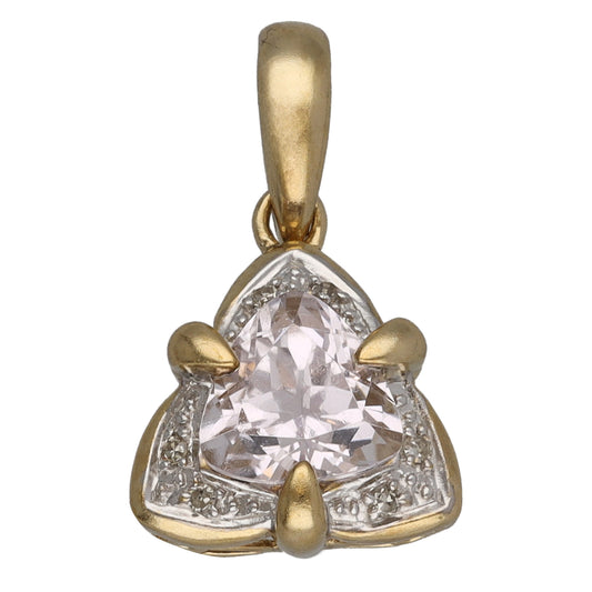 9ct Gold Kunzite & 0.06ct Diamond Single Stone Pendant
