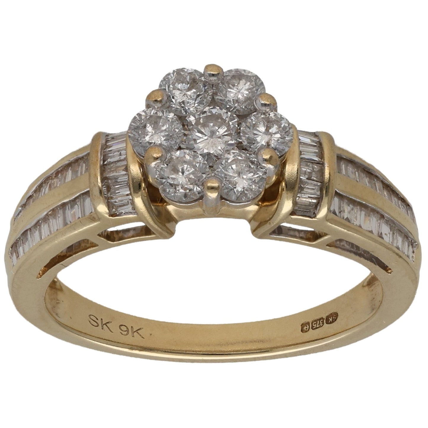 9ct Gold 0.65ct Diamond Cluster Ring Size M