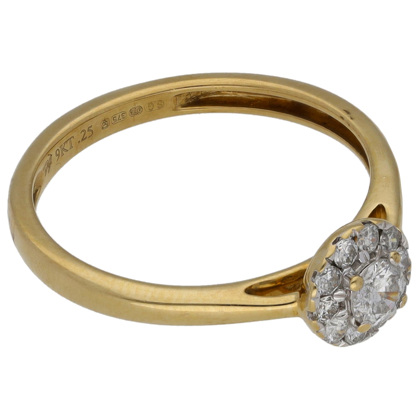 9ct Gold 0.25ct Diamond Cluster Ring Size L