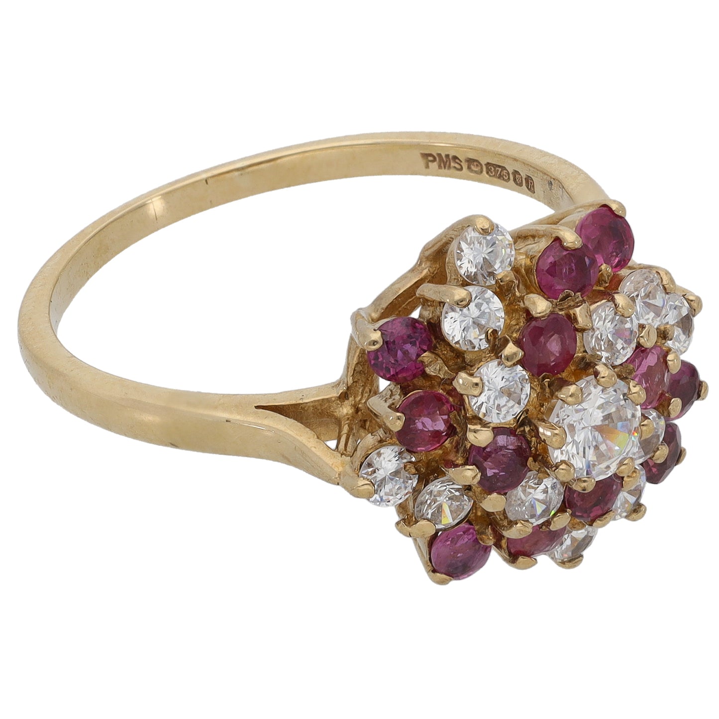 9ct Gold Ruby & Cubic Zirconia Dress/Cocktail Ring Size R