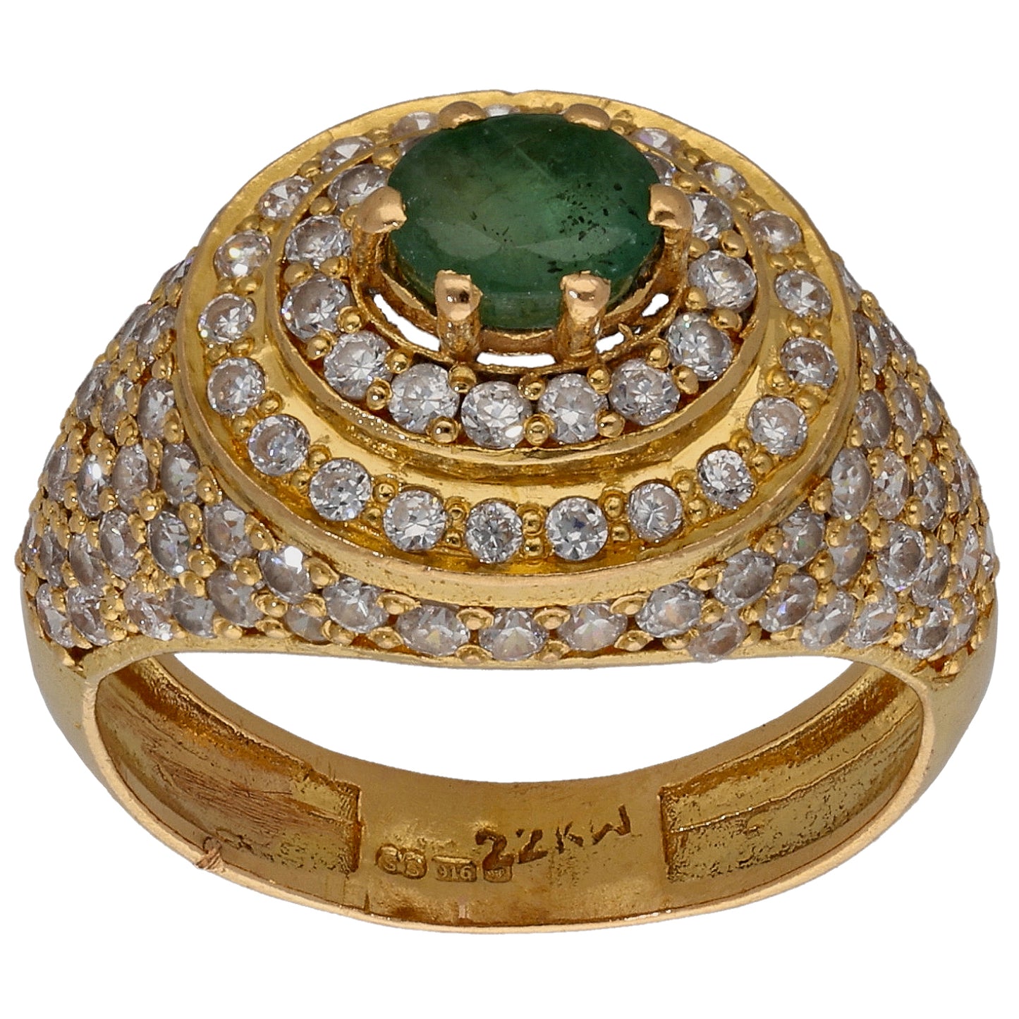 22ct Gold Emerald & Cubic Zirconia Dress/Cocktail Ring Size N