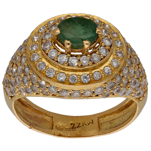 22ct Gold Emerald & Cubic Zirconia Dress/Cocktail Ring Size N