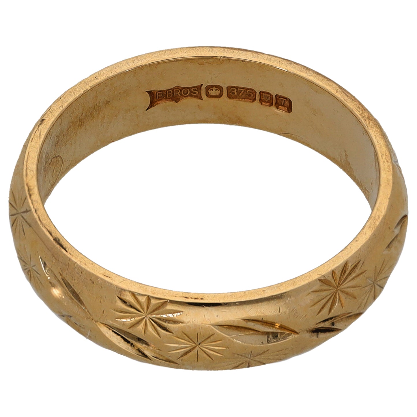 9ct Gold Patterned Wedding Ring Size N