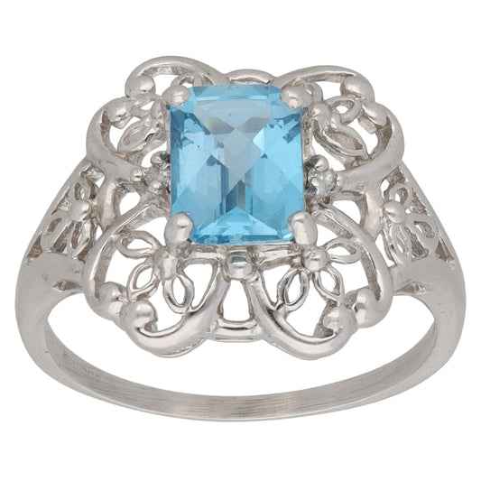9ct White Gold Topaz Single Stone Ring Size R