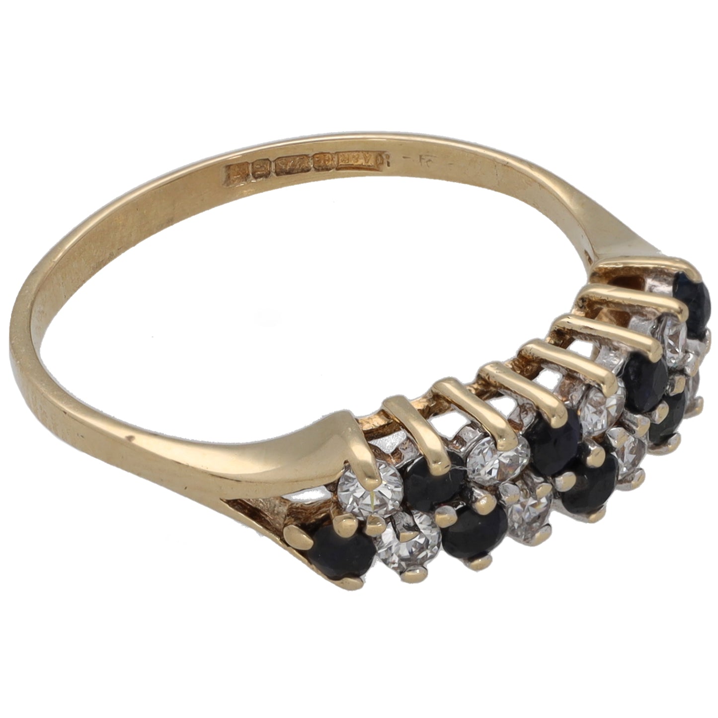 Gold cocktail ring with black and clear CZ stone cluster on the side