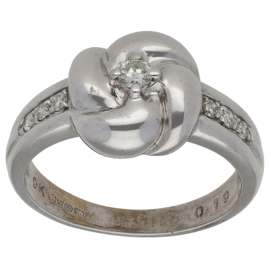 9ct White Gold 0.19ct Diamond Solitaire Ring With Accent Stones Size N
