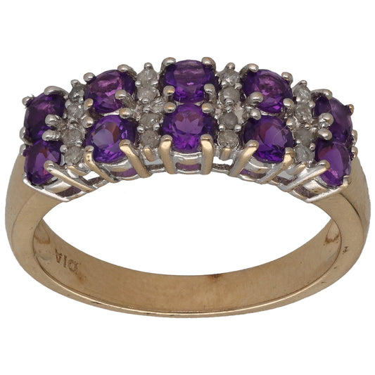 9ct Gold Amethyst & 0.13ct Diamond Dress/Cocktail Ring Size O