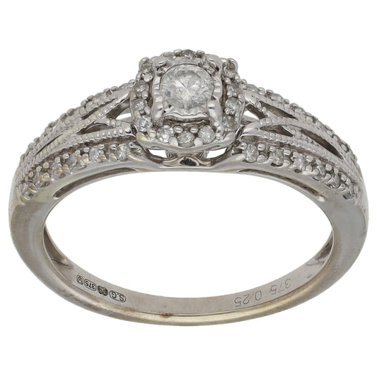 9ct White Gold 0.25ct Diamond Cluster Ring Size K