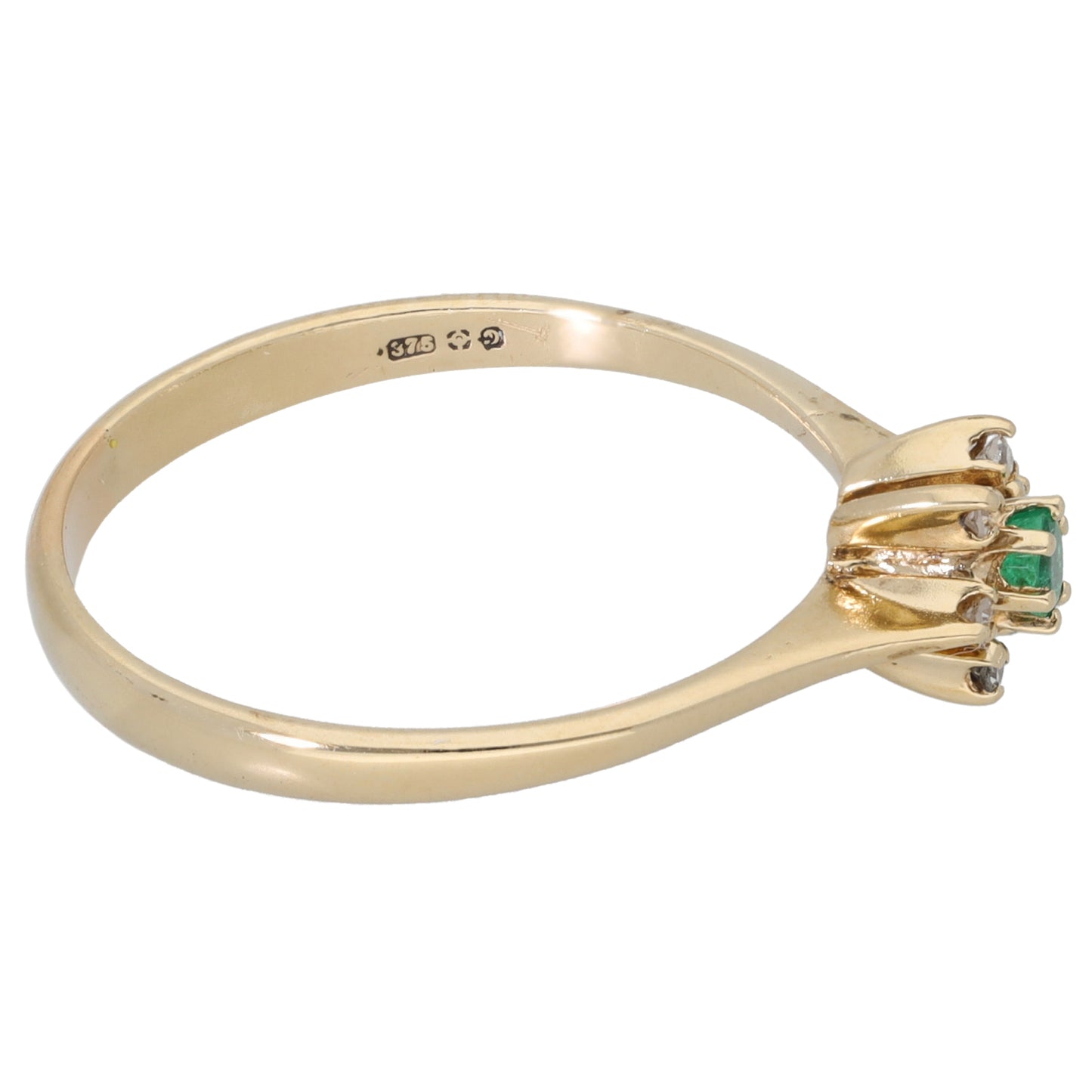 9ct Gold Emerald & 0.03ct Diamond Dress/Cocktail Ring Size R