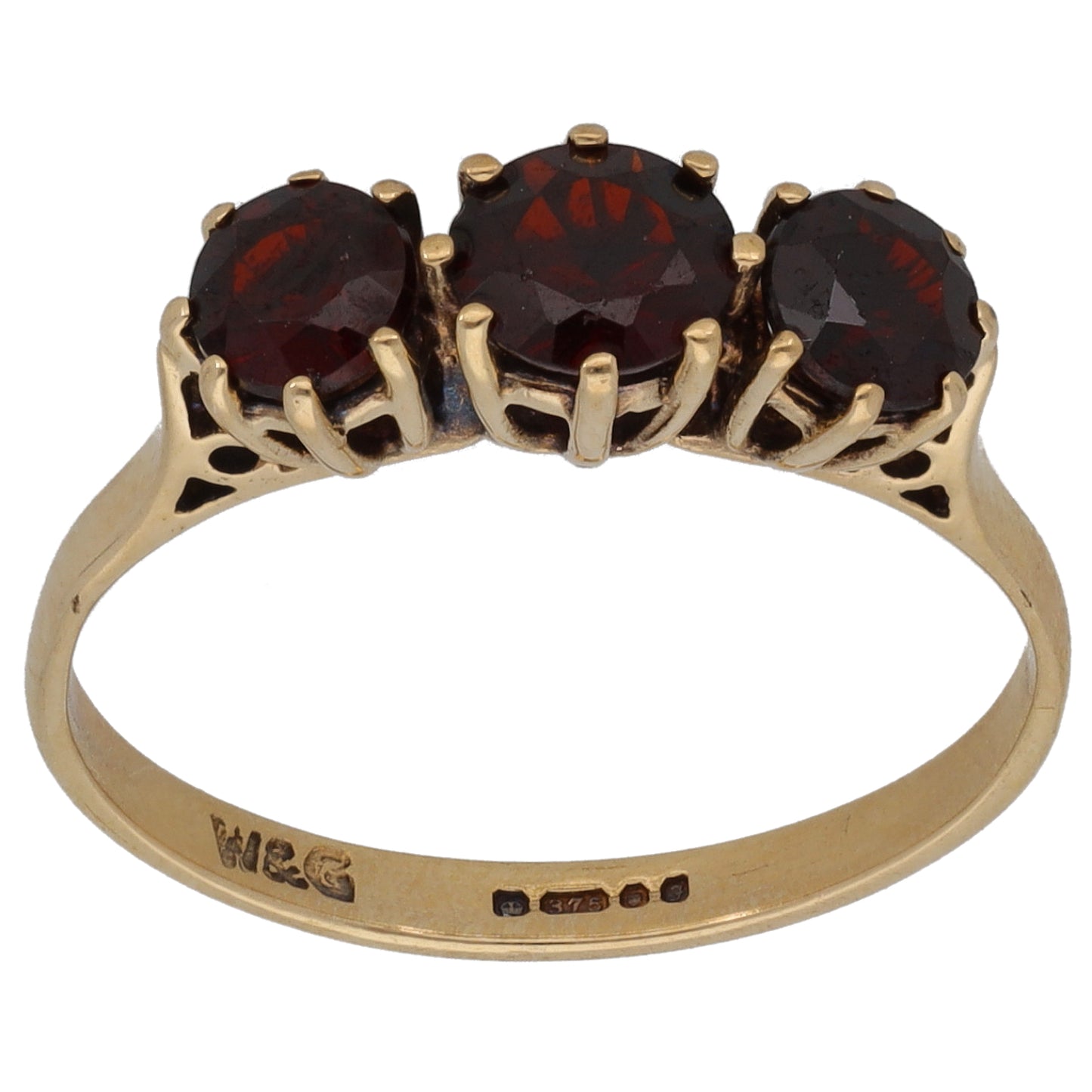 9ct Gold Garnet Trilogy Ring Size M