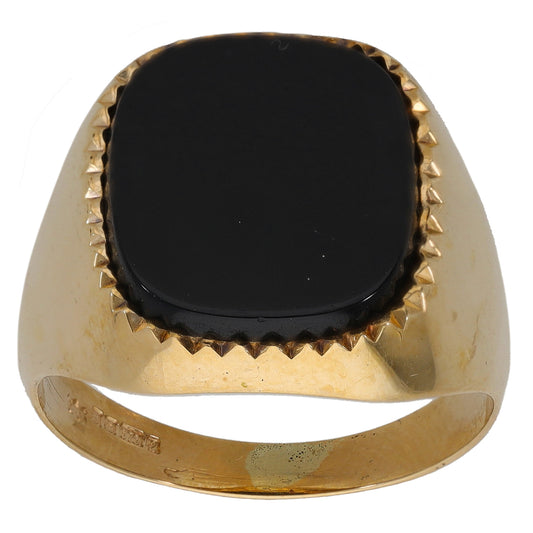 9ct Gold Onyx Plain Single Stone Signet Ring Size U